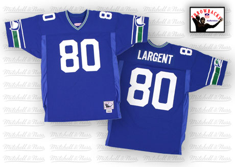 Men's Authentic Steve Largent Mitchell and Ness Jersey Navy Blue Home - #80 Throwback NFL Seattle Seahawks